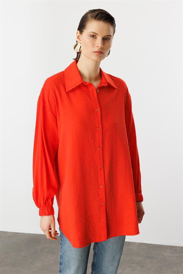 Kolları Lastikli Uzun Gömlek-ORANJE