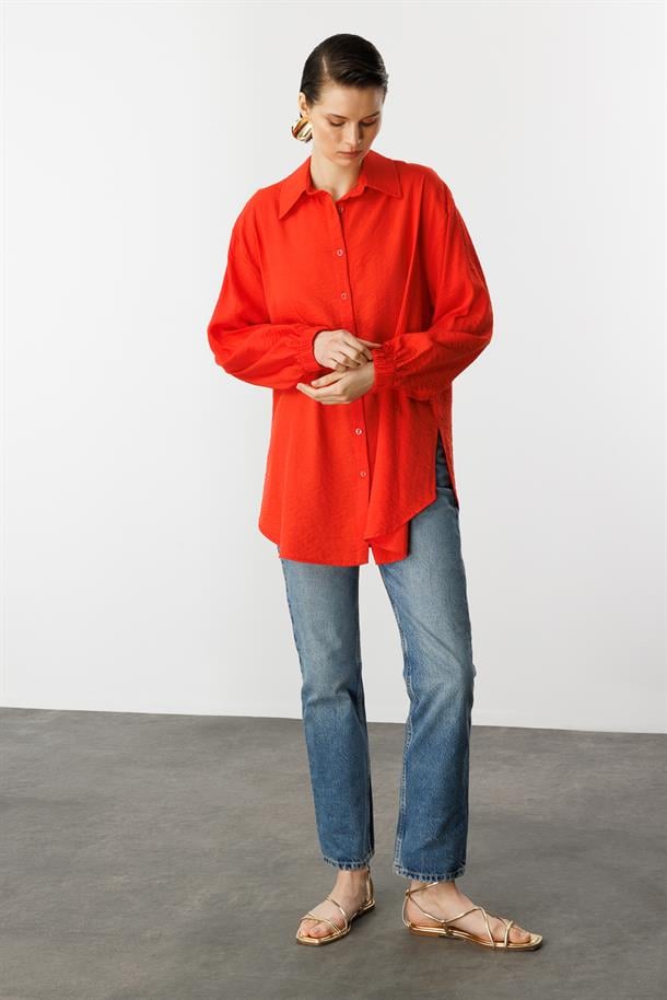 Kolları Lastikli Uzun Gömlek-ORANJE