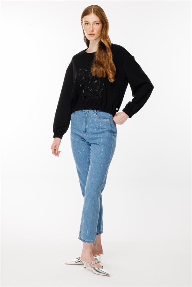 Kolları ve Beli Lastikli İşleme Detaylı Bluz-SİYAH