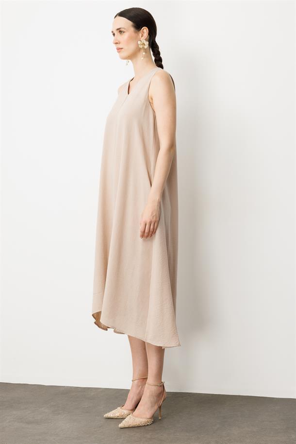 Kolsuz V Yaka Rahat Kesim Elbise-TAŞ