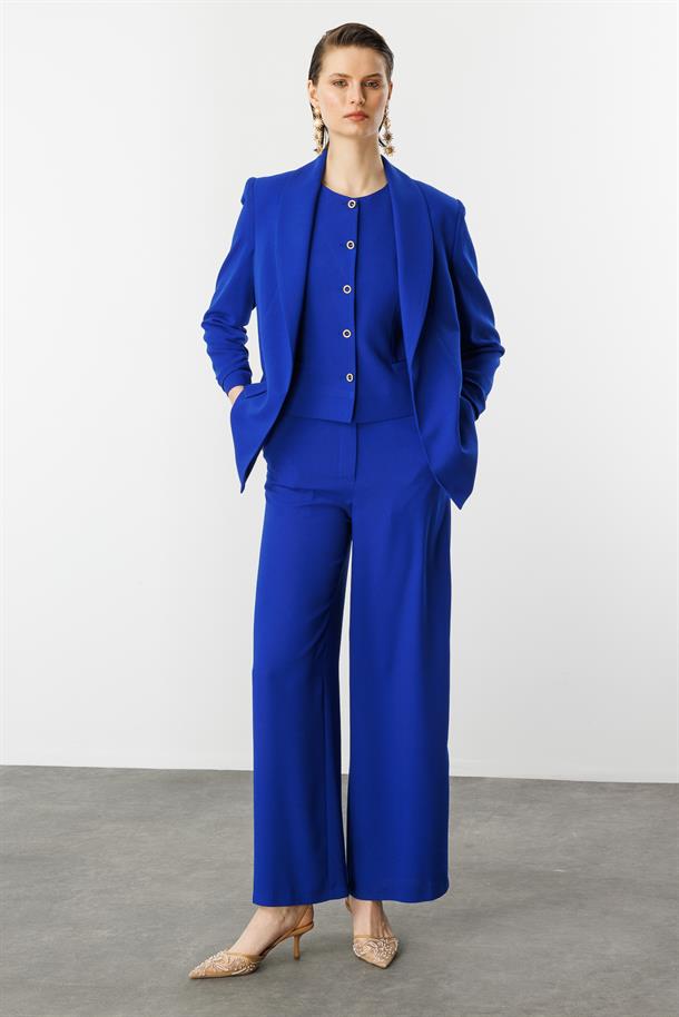 Kolu Büzgülü Cep Detaylı Ceket-SAX