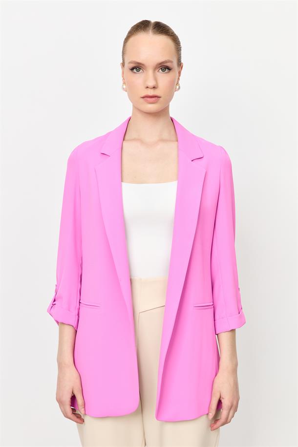 Kolu Düğme Detaylı Ceket-PEMBE