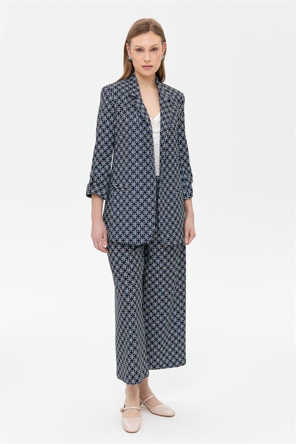 Kolu Düğme Detaylı Desenli Ceket-LACI