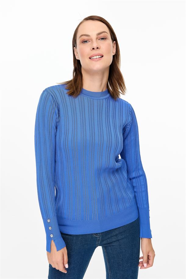 Kolu Düğmeli Sıfır Yaka Triko Kazak-SAX