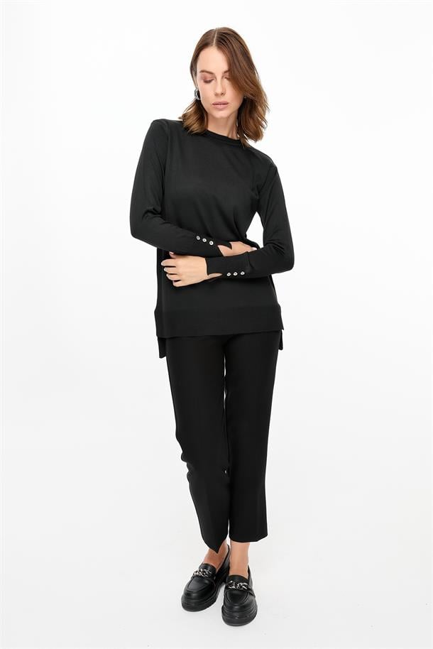 Bisiklet Yaka Basic Triko Kazak-SİYAH