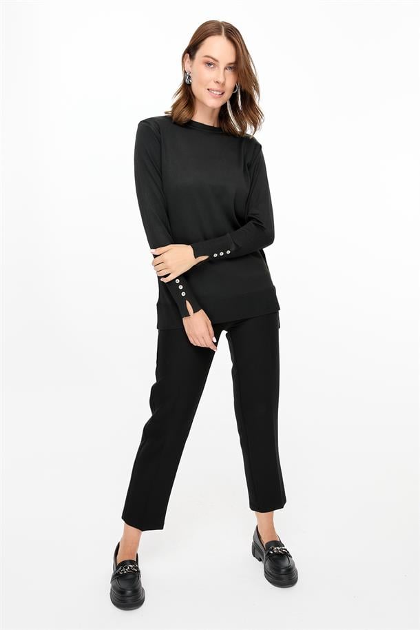 Bisiklet Yaka Basic Triko Kazak-SİYAH