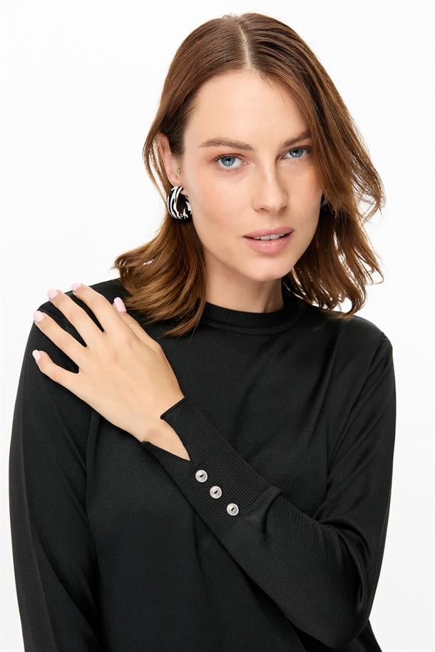 Bisiklet Yaka Basic Triko Kazak-SİYAH