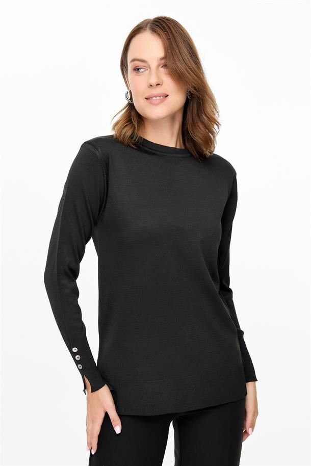 Bisiklet Yaka Basic Triko Kazak-SİYAH