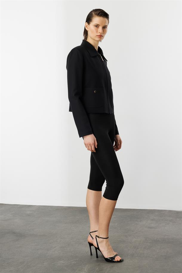 Fermuar Detaylı Kısa Ceket-SİYAH