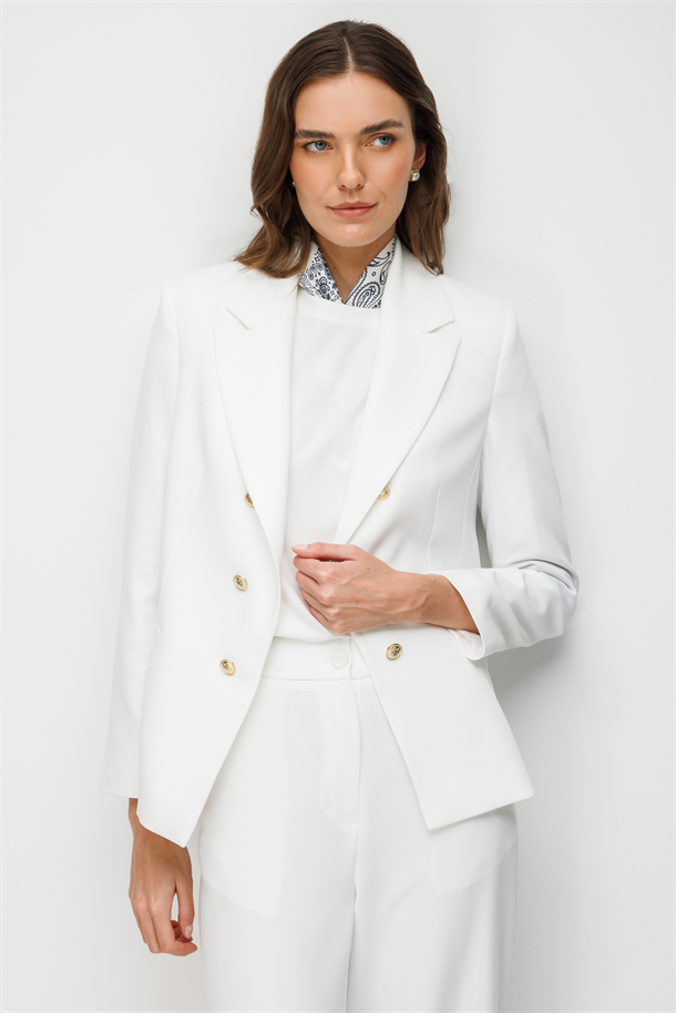 Kruvaze Yaka Ceket-EKRU