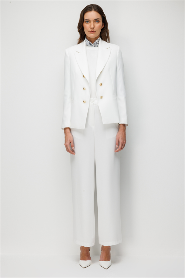 Kruvaze Yaka Ceket-EKRU