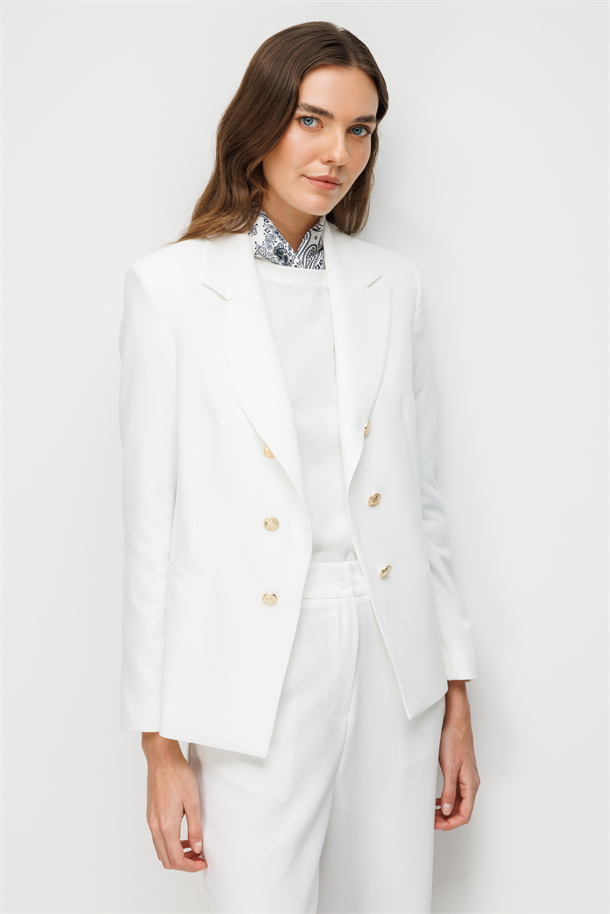 Kruvaze Yaka Ceket-EKRU