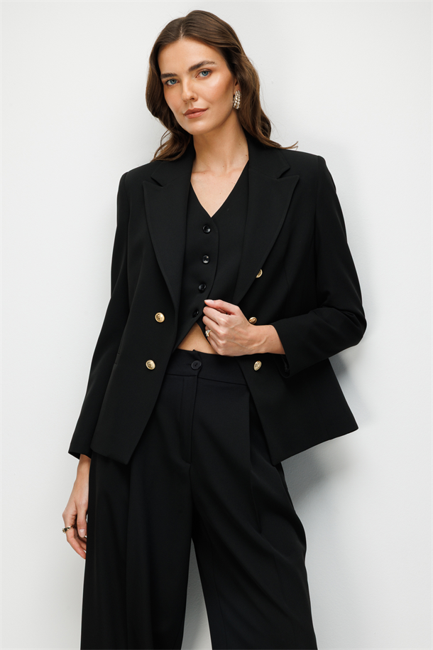 Kruvaze Yaka Ceket-SİYAH