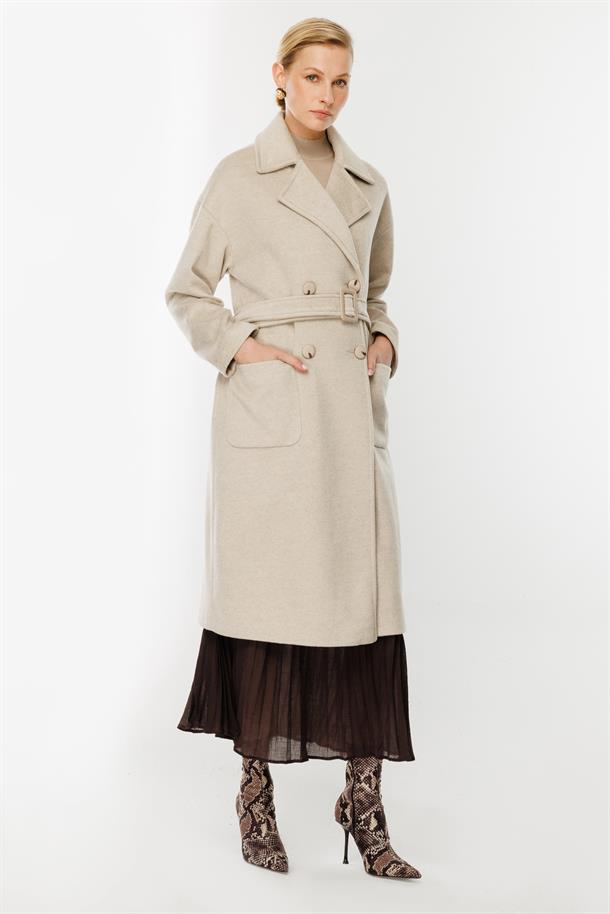 Kruvaze Yaka Kaşe Kaban-TAŞ