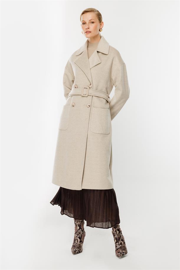 Kruvaze Yaka Kaşe Kaban-TAŞ