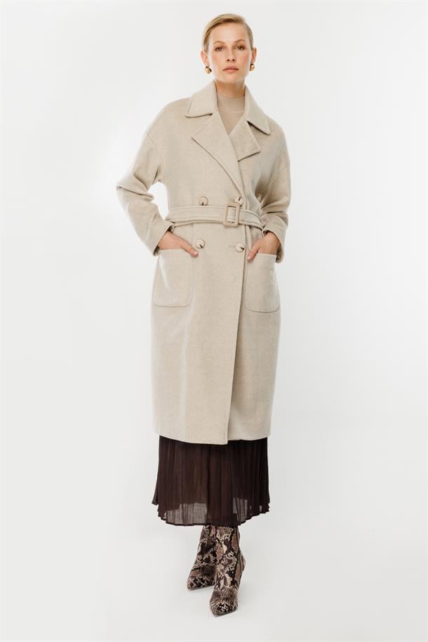 Kruvaze Yaka Kaşe Kaban-TAŞ