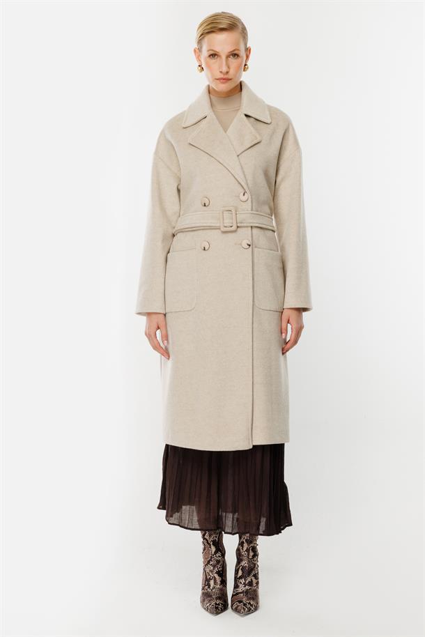 Kruvaze Yaka Kaşe Kaban-TAŞ