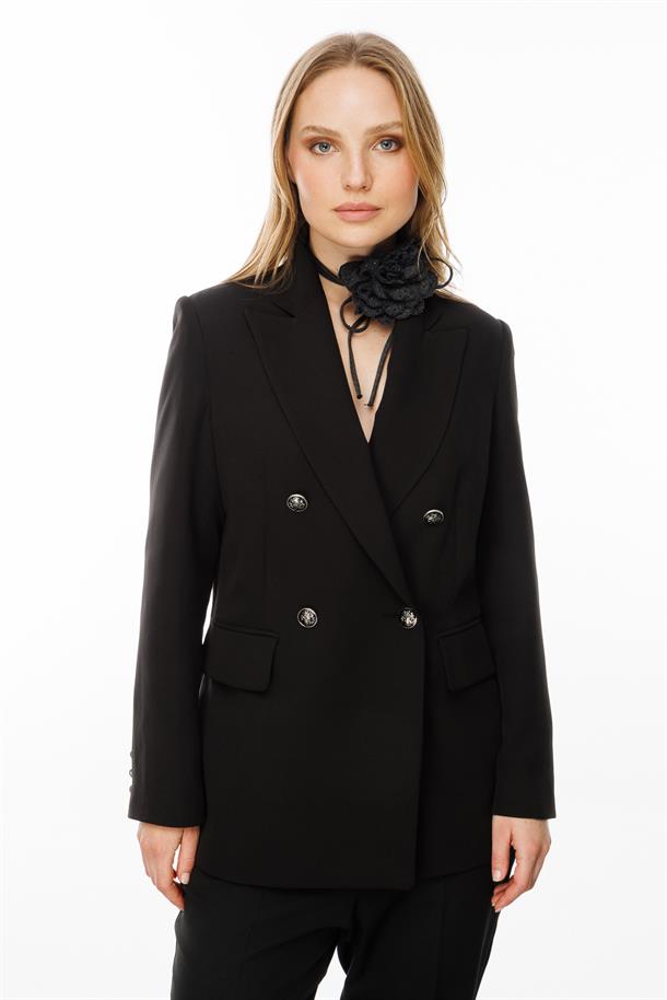 Kruvaze Yaka Klasik Ceket-SİYAH