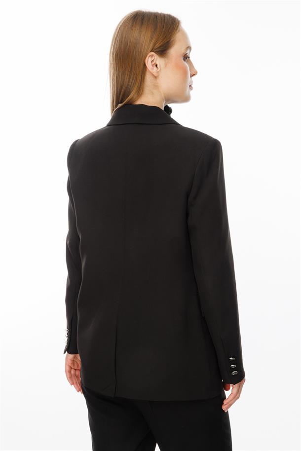 Kruvaze Yaka Klasik Ceket-SİYAH