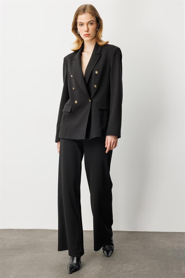 Kruvaze Yaka Krep Ceket-SİYAH