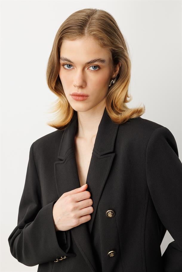 Kruvaze Yaka Krep Ceket-SİYAH