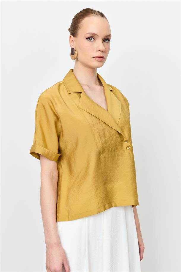 Kruvaze Yaka Modal Bluz-SAFRAN