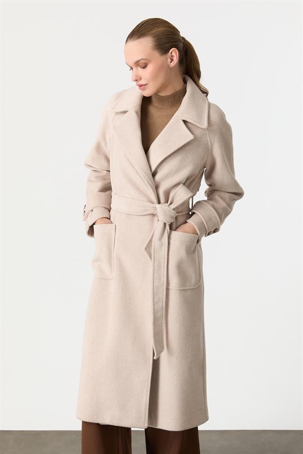 Kruvaze Yaka Uzun Kaşe Kaban-VİZON