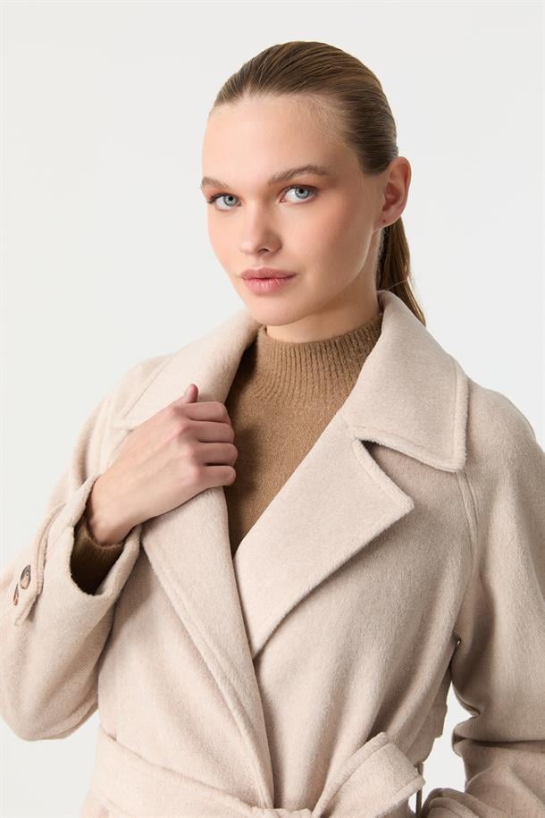 Kruvaze Yaka Uzun Kaşe Kaban-VİZON