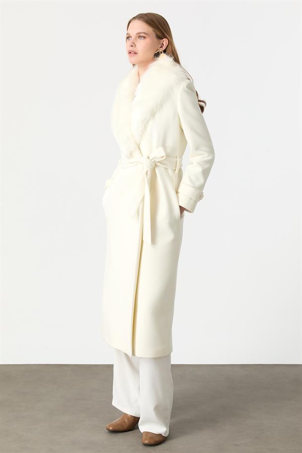 Kürk Yaka Detaylı Kaşe Kaban-KEMIK