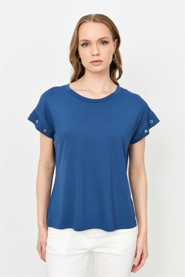 Kuş Gözü Detay Penye Bluz-İNDİGO