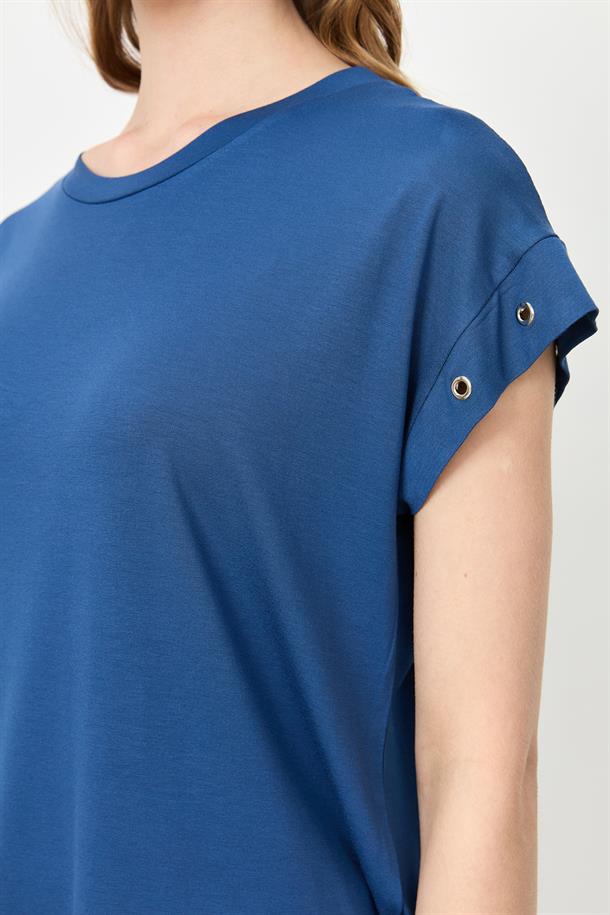 Kuş Gözü Detay Penye Bluz-İNDİGO