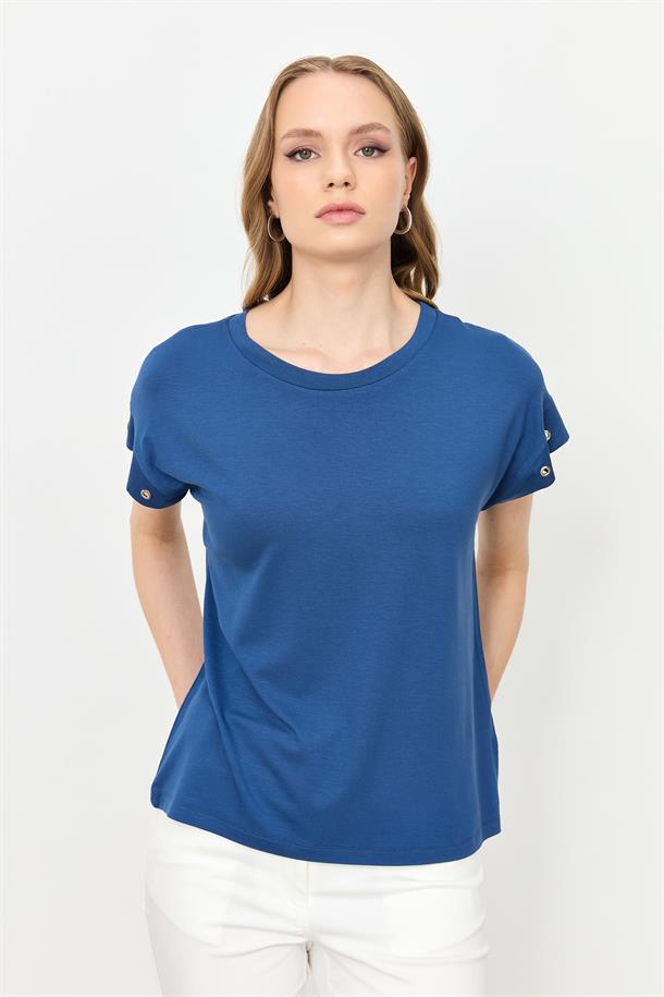 Kuş Gözü Detay Penye Bluz-İNDİGO