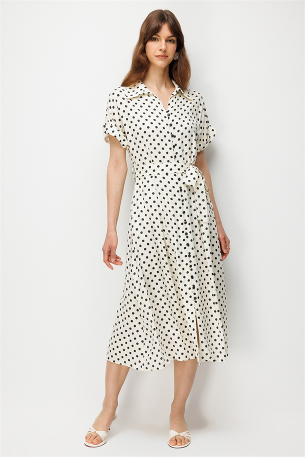 Kuşak Detay Pauntiyeli Elbise-KEMIK