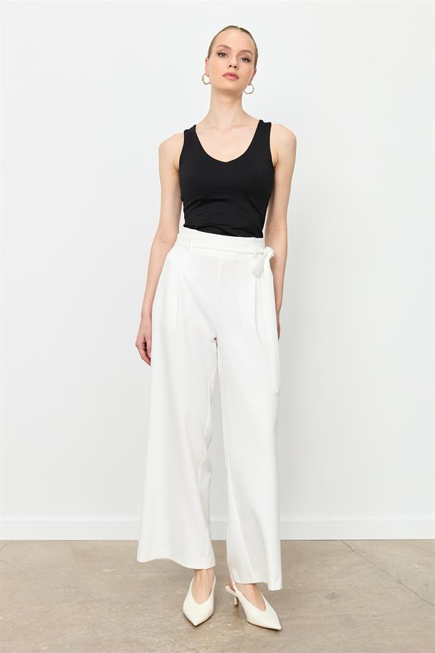 Kuşak Detaylı Pantolon-KEMIK