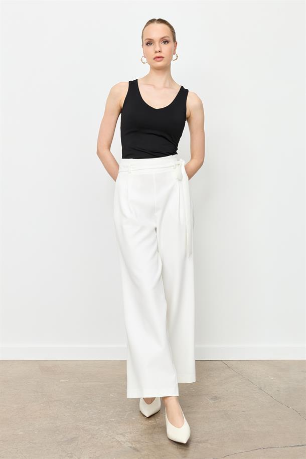Kuşak Detaylı Pantolon-KEMIK