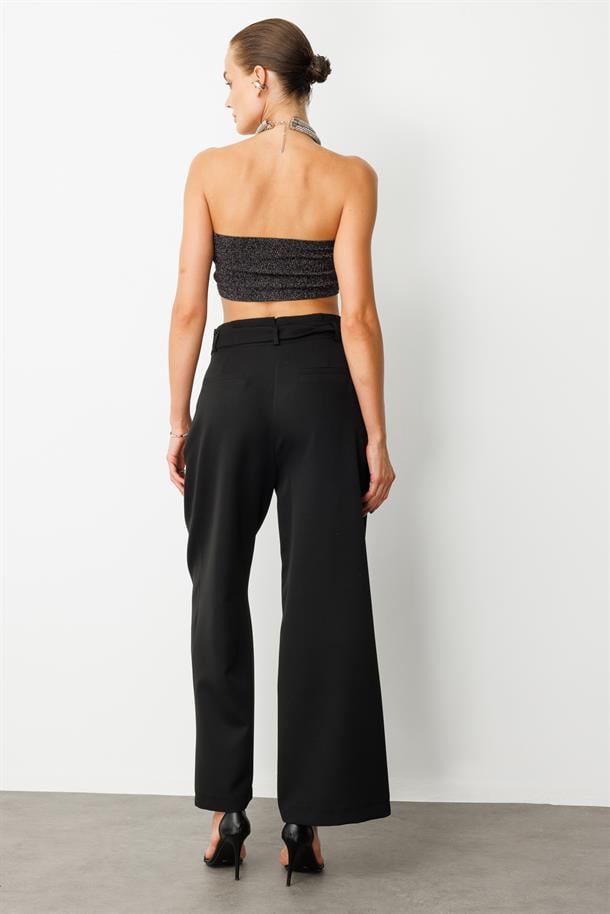 Kuşak Detaylı Pantolon-SİYAH