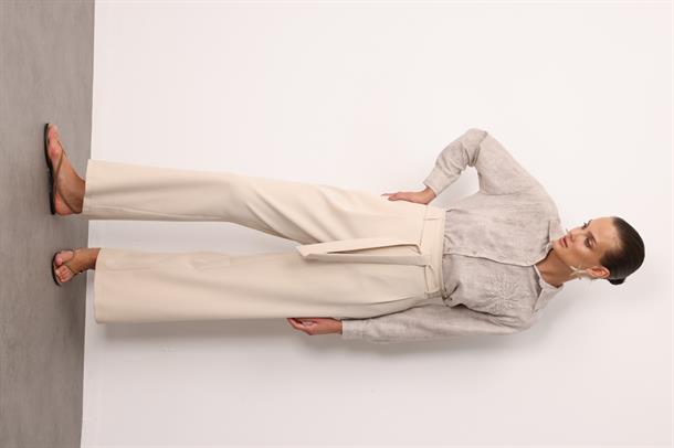 Kuşak Detaylı Pantolon-TAŞ