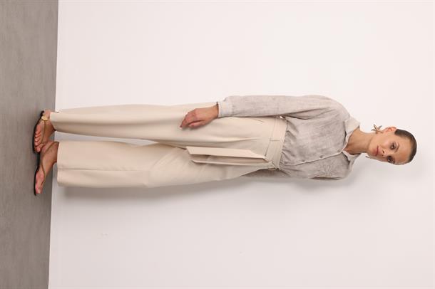 Kuşak Detaylı Pantolon-TAŞ