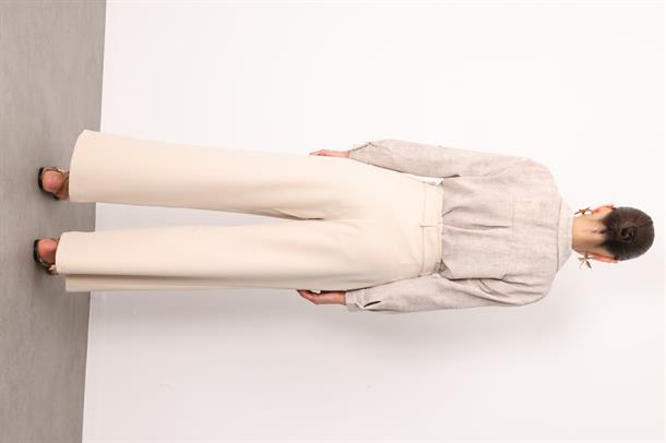 Kuşak Detaylı Pantolon-TAŞ