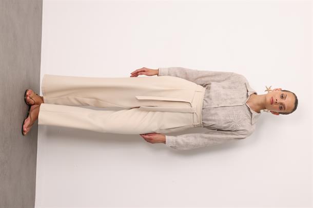 Kuşak Detaylı Pantolon-TAŞ