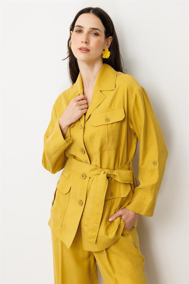 Kuşaklı Modal Ceket-SAFRAN