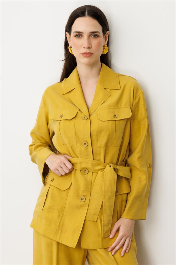 Kuşaklı Modal Ceket-SAFRAN