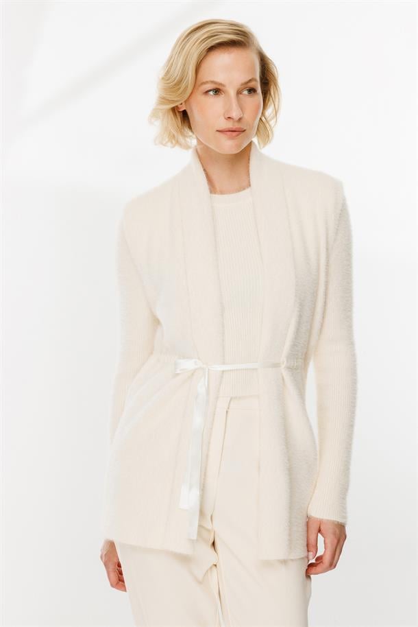 Kuşaklı Triko Yelek-EKRU