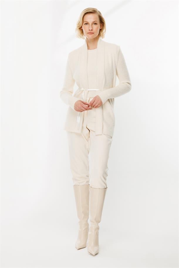 Kuşaklı Triko Yelek-EKRU