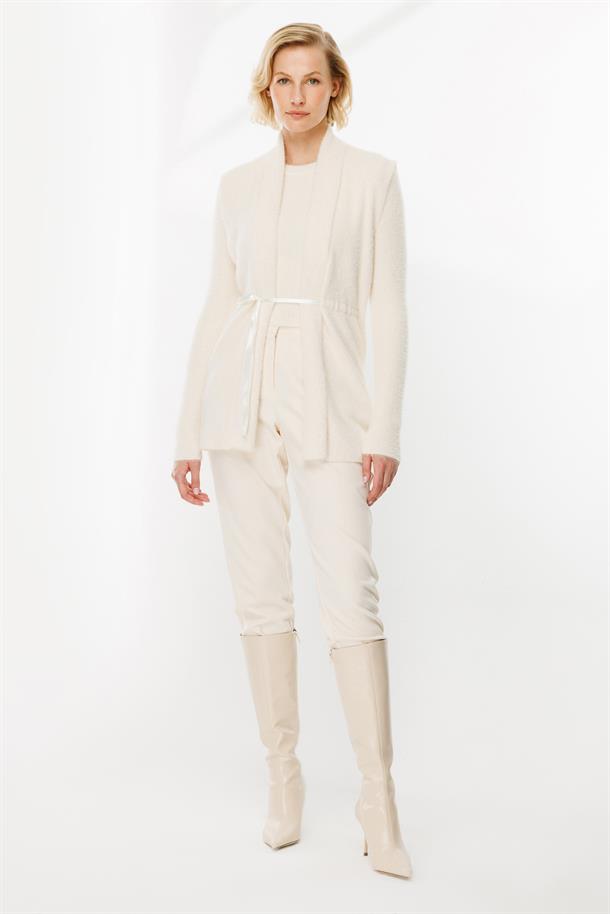 Kuşaklı Triko Yelek-EKRU