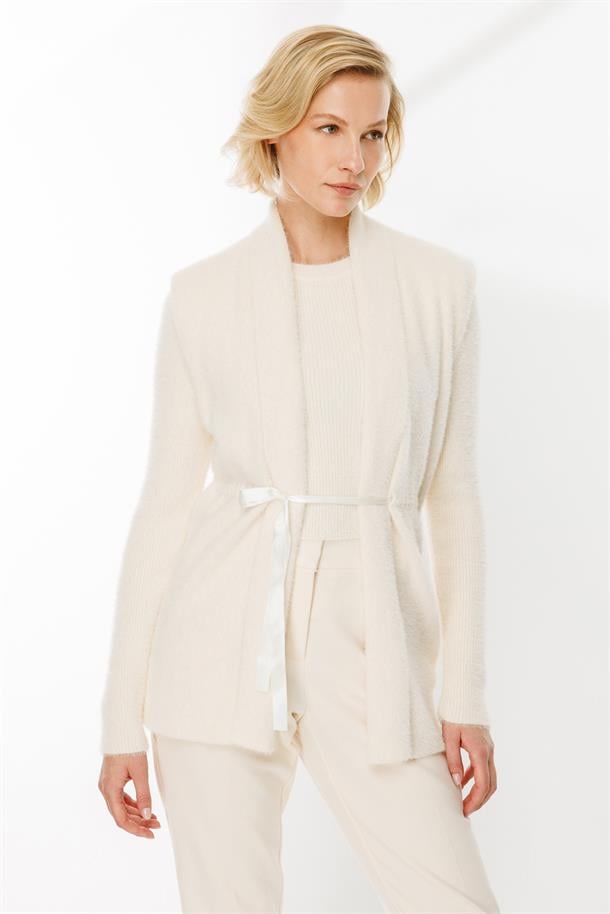 Kuşaklı Triko Yelek-EKRU