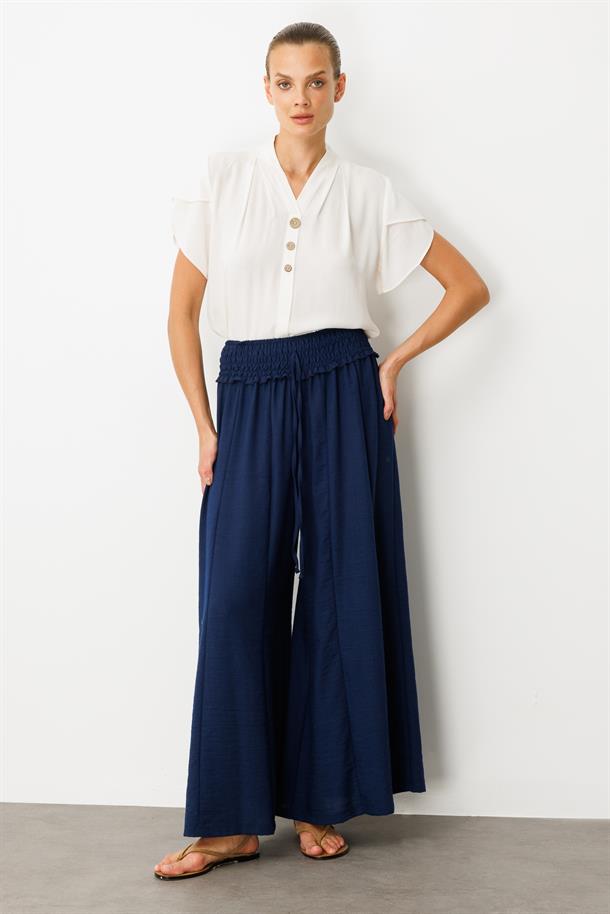 Lastik Bel Geniş Paça Pantolon-LACI