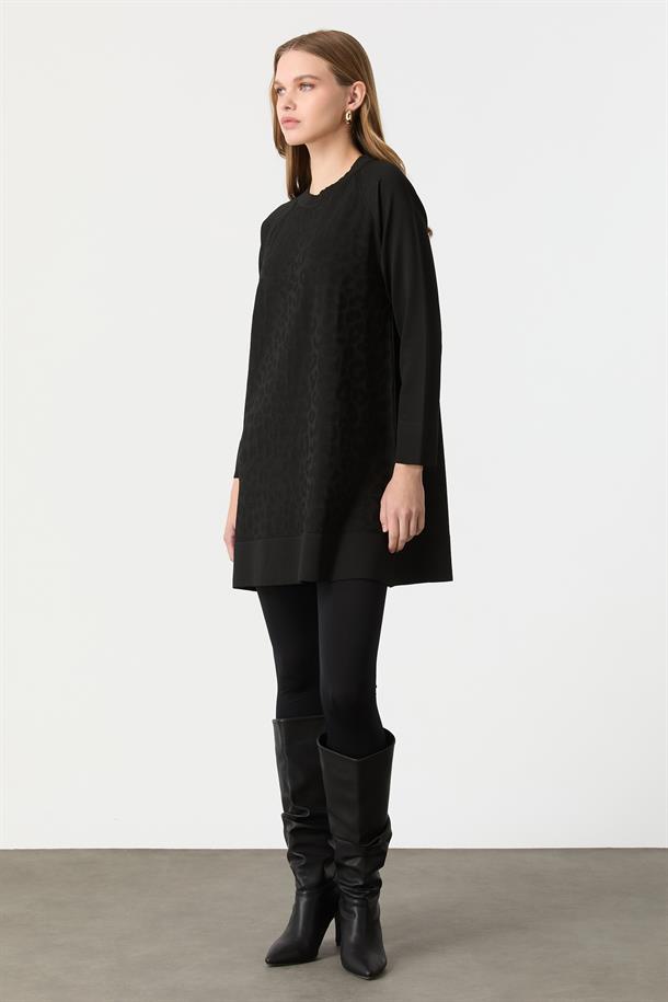 Leopar Desen Triko Tunik-SİYAH