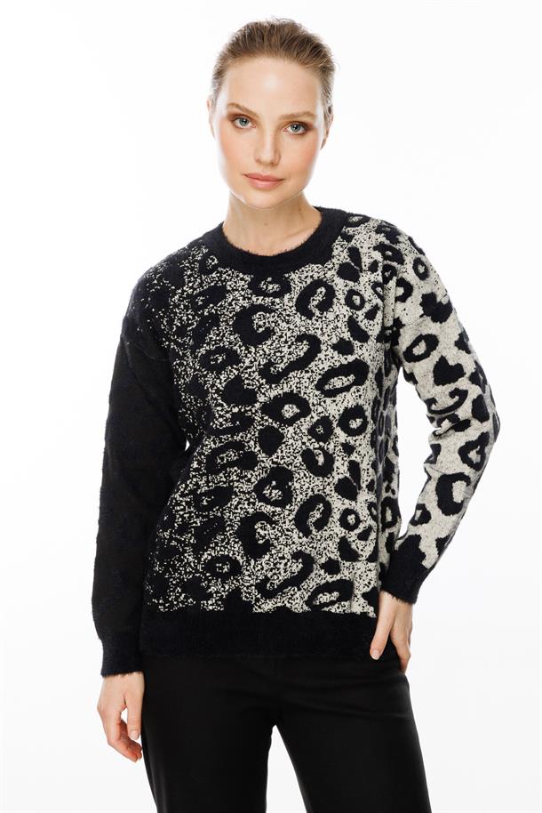 Leopar Desenli Kazak-SİYAH