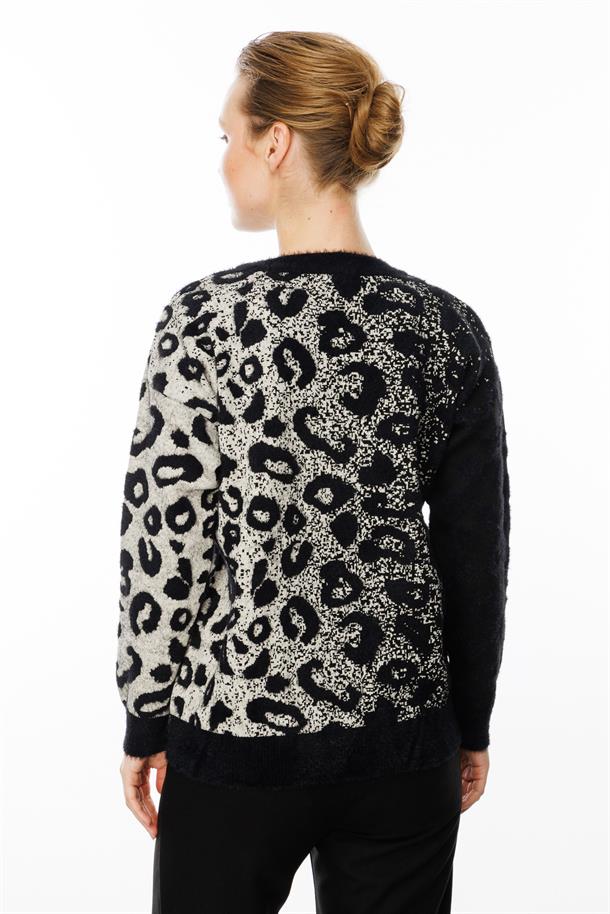 Leopar Desenli Kazak-SİYAH